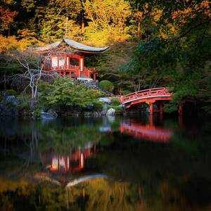 Japan, Kansai, Kyoto, Daigo Ji Temple In Eastern Kyoto At Sunset by Marco Gaiotti