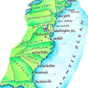 Map Of American East Coast by Jennifer Thermes
