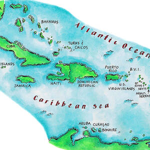Map Of Caribbean Islands by Jennifer Thermes