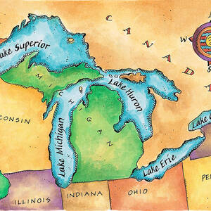 Map Of The Great Lakes by Jennifer Thermes