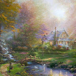 キンケード ステンドグラス大判Pools of Serenityグラスマスターズ Pools Of Serenity by Thomas Kinkade
