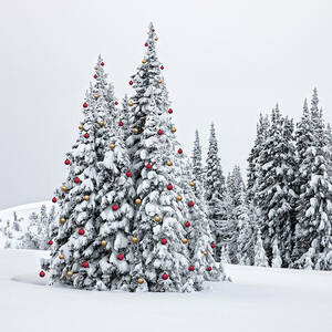 Reindeer Looking At Ornaments On Snowy by Per Breiehagen Reindeer Looking At Ornaments On Snowy by Per Breiehagen