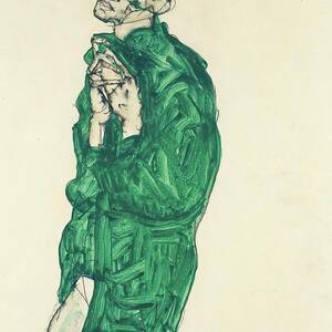 Self-portrait In Green Shirt With Eyes Closed by Egon Schiele