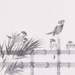 Sparrows Perching On Bamboo Fence by Daj