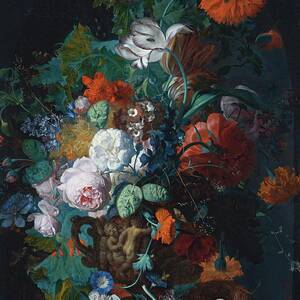 Still Life Of Roses, Tulips, Peonies And Other Flowers by Jan Van Huysum