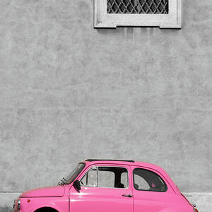 Tiny Pink Vintage Car, Rome Italy by Romaoslo Tiny Pink Vintage Car, Rome Italy by Romaoslo