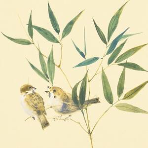 Two Sparrows And Bamboo Leaves by Daj