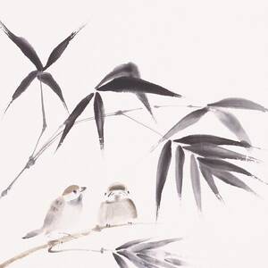 Two Sparrows Perching On Branch Of by Daj