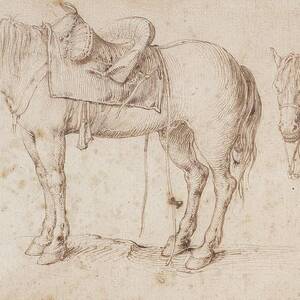 Two Studies Of A Saddled Horse And Of A Horse With A Boy by Jacob De Gheyn Ii