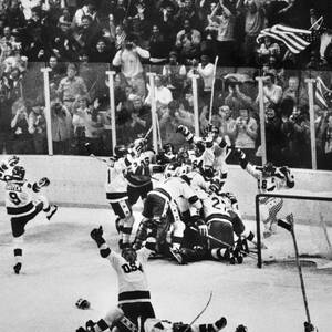 United States Hockey Team Celebrates by Bettmann