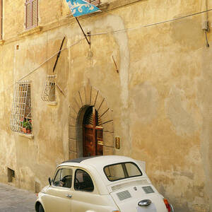Vintage Italian Car Fiat 500 Urban Scene by Lisa-blue Vintage Italian Car Fiat 500 Urban Scene by Lisa-blue