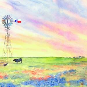 West Texas Ranch Landscape Windmill by Carlin Blahnik CarlinArtWatercolor