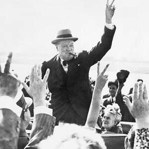 Winston Churchill Making Victory Sign by Bettmann