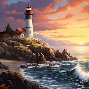 Lighthouse - Serenity at Sunset #1 by Land of Dreams