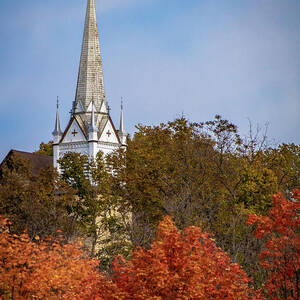 Church Steeple in Lanesboro Amongst Autumn Foliage_7546 by Linda Triplett
