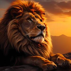 A proud lion watching over his pride at sunset No 2 by Andre Petrov A proud lion watching over his pride at sunset No 2 by Andre Petrov