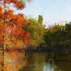 Autumn Foliage with Greenery at the Pond by Alison Frank
