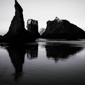 Bandon Beach Sea Stacks Black And White by Dan Sproul