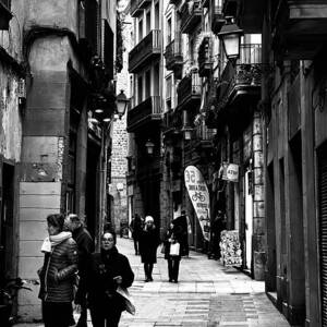 Barcelona El Born Street Scene - Black and White Candid Photography - Urban Life Fine Art Print by Travel Essayist