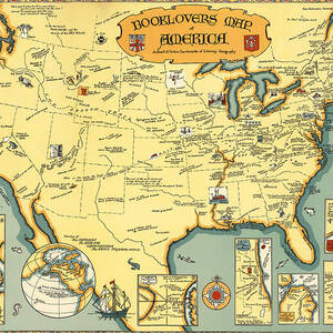 Booklovers Map of America - A pictorial map of locations of principal works of American literature by Moira Risen Prints