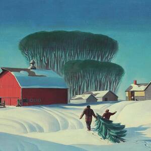 Bringing Home the Christmas Tree - Snowy winter farm scene by Dale Nichols by Dale William Nichols
