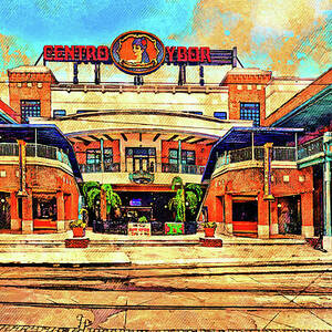 Centro Ybor in Ybor City, Tampa - digital painting with a vintage look by Nicko Prints