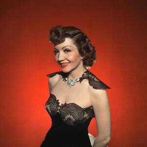 Claudette Colbert Glamour Vintage Fashion Lace Busty Dress Portrait Pose by Silver Screen