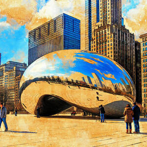 Cloud Gate Reflects Chicago Skyline by Nicko Prints