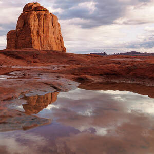 Desert Monolith After Rain  Arches National Park Reflection Landscape by Robert Niemeier