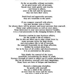 Desiderata by Max Ehrmann - Literary print 7 - Go Placidly Amid the noise and the haste by Studio Grafiikka