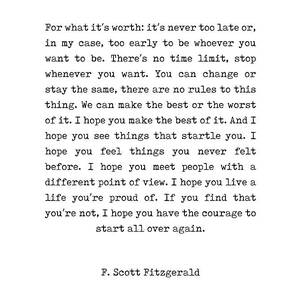 F Scott Fitzgerald Quote - For What It's Worth - Minimal, Black and White, Typewriter - Inspiring by Studio Grafiikka