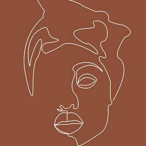 Face 04 - Abstract Minimal Line Art Portrait of a Girl - Single Stroke Portrait - Terracotta, Brown by Studio Grafiikka
