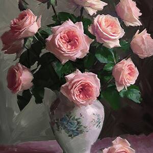Flower painting of delicate roses in a vase by Nature Oil Painting Flower painting of delicate roses in a vase by Nature Oil Painting