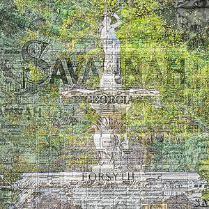 Forsyth Park Savannah Georgia Map Art by Dan Sproul