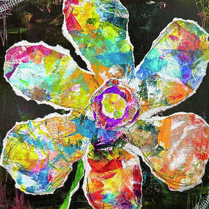Freedom Flower Torn Paper Collage Art by Kathleen Tennant