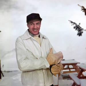 Gary Cooper Smiling Outdoors Candid Ski Lodge 1948 by Silver Screen