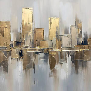 Golden Abstract Skyline Reflection by The Luxury Art Collection