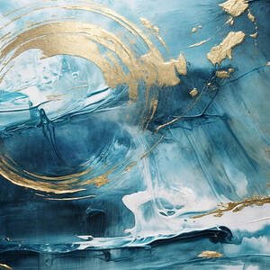 Golden Blue Abstract Swirl by The Luxury Art Collection