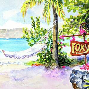 Hammock on Beach at Foxy's by Carlin Blahnik CarlinArtWatercolor