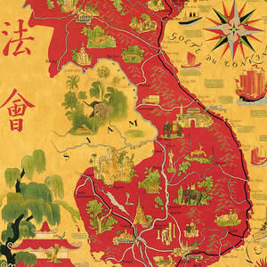 Indo Chine Francaise -- Vietnam, Laos and Cambodia - Vintage pictorial map 1945 by Moira Risen Prints