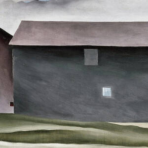 Lake George Barns - modernist village view painting by Georgia O'Keeffe by Georgia O'Keeffe