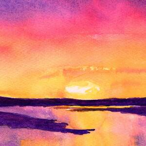 Lake Travis Oasis Sunset by Carlin Blahnik CarlinArtWatercolor