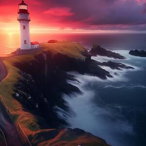 Lighthouse - Serenity at Sunset by Land of Dreams