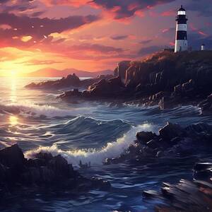 Lighthouse - Sunset Waves by Land of Dreams