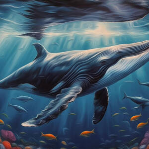 Majestic Humpback Whale Underwater by Nature Oil Painting Majestic Humpback Whale Underwater by Nature Oil Painting