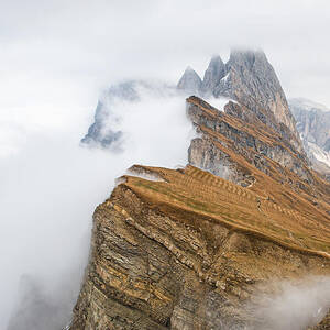 Majestic Peaks of Seceda in Dolomites Italy by Elvira Peretsman