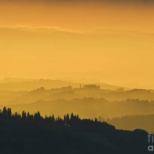 Misty morning sunrise, Tuscany, Italy by Neale And Judith Clark