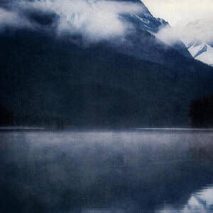 Maligne Lake Canadian Rockies Misty Mountain Reflection Fine Art Print by Dan Sproul
