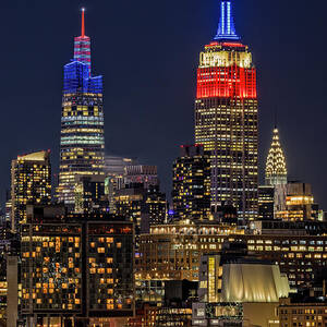 NYC Skyline In Red, White and Blue by Susan Candelario