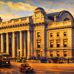 Passenger terminal, Chicago and North Western Railway in the 1920s - digital painting by Nicko Prints